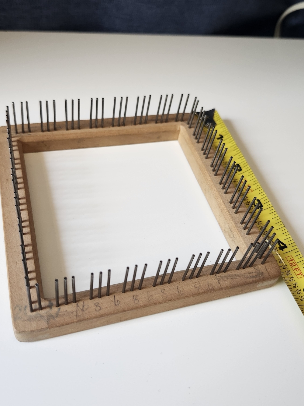 Vintage Wooden Weaving Loom Potholder Making Square Frame With Metal Pegs 4.5”